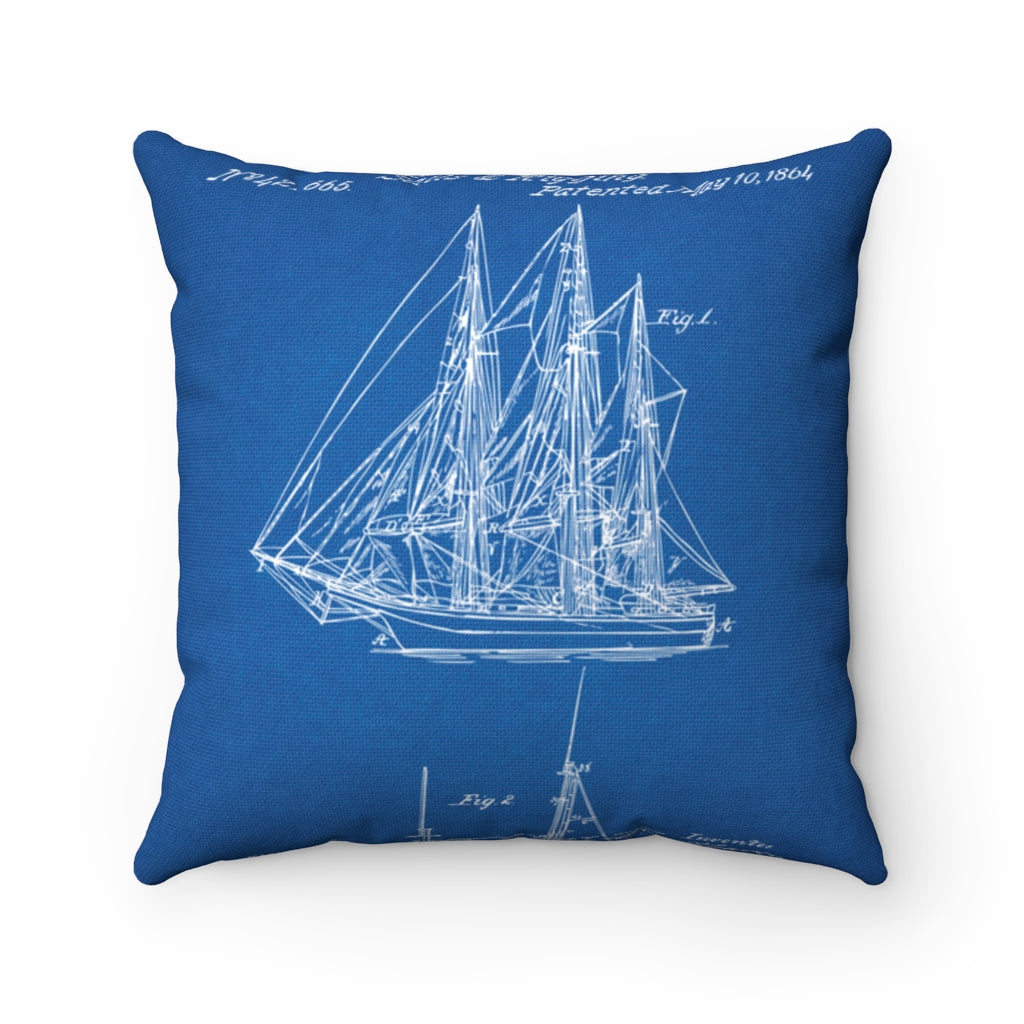 Sailboat Blueprint - Square Pillow
