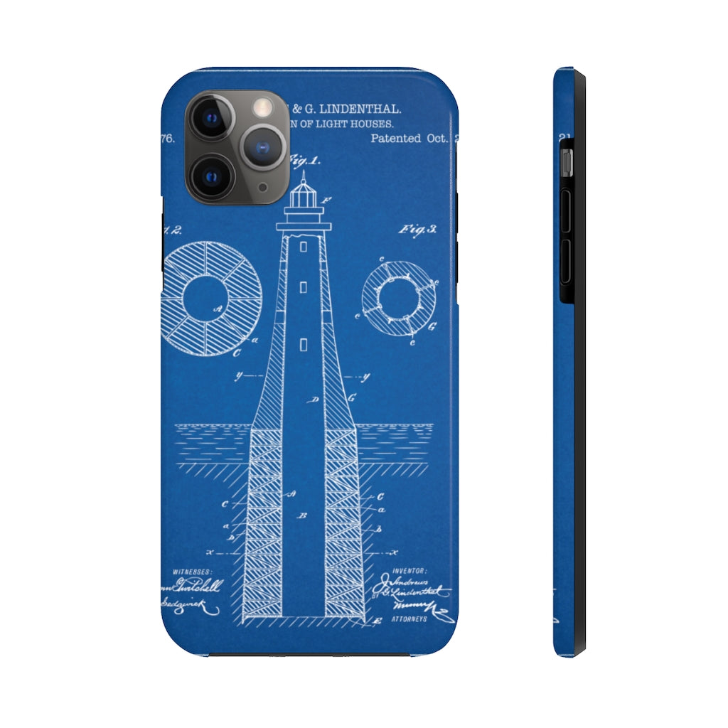 Lighthouse Blueprint - Rugged Phone Case - White