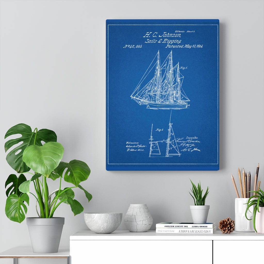 Sailboat Blueprint - Canvas - Portrait