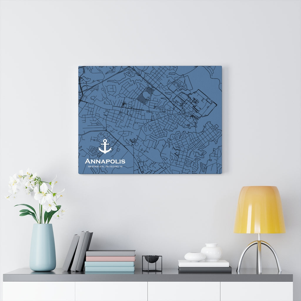 Map of Annapolis - Canvas - Landscape Blue